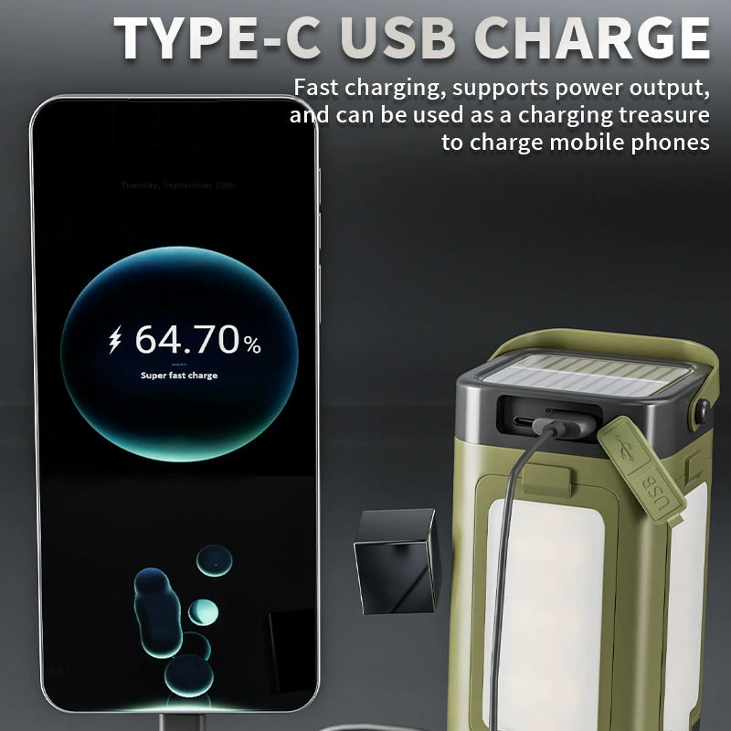 Solar Powered Camping Lantern – Foldable LED Outdoor Light with Power Bank